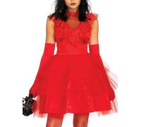 ensswliz Costume de mariée morte d'Halloween pour femmes - Robe corset de mariée cadavre fantôme et voile - Ensemble bandeau floral pour tenues de cosplay (E-rouge, taille L)