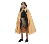 ensswliz Costume de pharaon du roi égyptien pour homme adulte avec bordures dorées, jupe, manches à bras, couvre-chef, collier, tenues d'Halloween et de costumade (B-noir, XL)