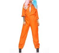 ensswliz Costume de prison d'Halloween Lettres imprimées à manches longues Combinaison de prisonnier pour adultes pour jeu de rôle et fête de costumade Costume de prison (A-Women Orange, S)