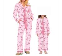 ensswliz Ensemble de pyjama de Noël Mommy and Me pour mère et fille en satin de soie avec nœud papillon, chemise, pantalon, Cœur en sucre d'orge rose, 12 Years