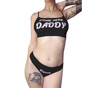 ensswliz Sexy Women Come Here Daddy Please Ensemble de lingerie à lanières 2 pièces Salope Sous-vêtements Débardeurs et Panty Pyjamas Vêtements de nuit, Noir , XXL