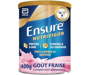 Ensure NutriVigor - Complément alimentaire avec protéines, 27 vitamines et minéraux et HMB - Pour une alimentation saine et équilibrée - Fraise - 1 x 400 g