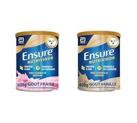 Ensure NutriVigor Fraise & Vanille 400g - Complément alimentaire avec protéines, 27 vitamines et minéraux et HMB - Pour une alimentation saine et équilibrée - 1x Fraise 400g + 1x Vanille 400g