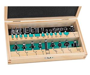 ENT 09022HKB Jeu de Fraises 22 Pièces dans un Coffret en Bois Véritable - Tige 8 mm - Tranchants en Carbure - Insertion pour Toupie