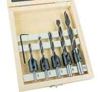 ENT 26514 Jeu de 5 forets à bois avec fraises à lamer réglables Ø 4-10 mm, Fonction 2 en 1 perçage + chanfreinage, Acier à outils trempé