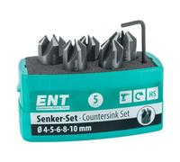 ENT 26516 Set de 5 fraises à enfoncer HSS, (d) 4-10 mm, angle (E) 90°, réglables, pour perçage et chanfreinage, dans boîte de rangement