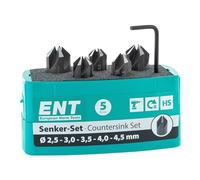 ENT 26518 Lot de 5 Fraises à Enfoncer en Métal HSS, Diamètres (d) 2,5-4 et 4,5 mm, Angle (E) 90°, Côté Droit