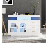 entapuk Armoire buffet LED de 120 cm, grande armoire à café, à tiroir, buffet pour salon, armoire de cuisine brillante avec 16 lumières de couleurs pour la salle à manger (blanc)