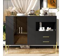 entapuk Buffet, 120 * 39.5 * 84cm, Armoires avec Porte en Verre De Couleur Bleu Sarcelle, Poignées en Cristal Acrylique pour La Salle À Manger Et Le Salon, Étagères Réglables, Noir