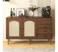 entapuk Buffet - 130 X 75,5 X 40 cm - Commode De Style Campagnard avec 2 Tiroirs Et 2 Portes en Rotin Fermeture Magnétique, Étagères Réglables pour Salon, Salle à Manger