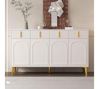 entapuk Buffet, 140 X 37,8 X 82 cm 4 Portes, 4 Tiroirs, Commode avec Stratifié Amovible, avec Poignées Et Pieds Dorés, Adapté Au Salon Et À La Salle À Manger，Blanc