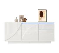 entapuk Buffet,140 X 40 X 60 cm, avec 3 Compartiments, Commode avec LED, Meuble D'appoint avec 1 Tiroir, Armoires avec Étagères Réglables, Meuble De Salon Brillant, Blanc