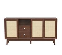 entapuk Buffet 155x38x80 cm, Commode avec 3 Portes Coulissantes en Rotin Véritable Et 2 Tiroirs,pour Le Salon, La Chambre, Le Couloir Ou La Salle À Manger
