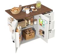 entapuk Buffet avec 2 Portes Et 3 Tiroirs, Îlot De Cuisine, Desserte avec Plan De Travail Extensible, Desserte De Cuisine, Desserte À Manger avec Veinure De Bois, Table À Manger Multifonctionnelle
