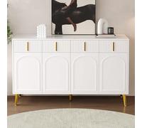 entapuk Buffet avec 4 Portes, 4 Tiroirs, avec Stratifié Amovible, Poignées Et Pieds Dorés, Adapté Au Salon Et À La Salle À Manger, 140 * 37,8 * 82 Cm