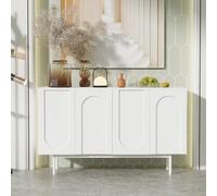 entapuk Buffet avec 4 Portes, Blanc Pur, Motif en Arc, Commode, Meuble De Rangement, pour Salle À Manger Et Salon (Blanc) 140 X 42 X 80 Cm