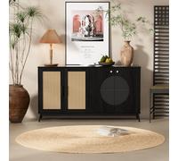 entapuk Buffet avec Portes Vitrées en Rotin - 160 L X 40 B X 80h(cm) - Armoire, Porte Semi-Circulaire, Étagères Réglables en Hauteur, Meuble De Rangement De Haute Qualité