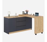 entapuk Buffet avec roulettes Verrouillables, 120 * 50 * 76.5cm, 3 Tiroirs Et 2 Portes, Étagères Réglables, Plateau Rotatif, Verrouillable Solidement, Bureau Pliable, Bureau d'angle, Gris