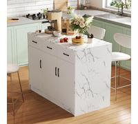 entapuk Buffet Blanc(120 X 60 X 90,5 cm), Grand Îlot De Cuisine, 3 Tiroirs Et 3 Portes, Meuble De Rangement, Étagères Réglables, Tiroirs Silencieux, Design Coin Bar - Ustensiles De Cuisine