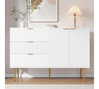 entapuk Buffet Blanc 120l X 38b X 80,5 H(cm), Meuble De Salon avec Portes Et Tiroirs, Étagères Intérieures, Commode avec Poignées Et Pieds Dorés