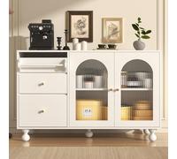 entapuk Buffet Blanc avec 2 Porte 2 Tiroirs，armoires De Rangement avec Porte-Serviettes, Meuble De Rangement, Adapté À La Salle À Manger Et À La Cuisine, Salon