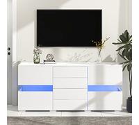 entapuk Buffet blanc brillant - 140 x 35 x 72 cm (L x l x h) - Armoire de rangement avec 16 lumières LED de couleurs - Pour salle à manger, salon