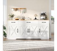 entapuk Buffet Blanc Moderne(160 * 37 * 75 Cm), Armoire en Bois Multifonctionnelle, Quatre Portes, Trois Tiroirs, Armoire De Salle À Manger De Salon,