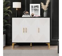 entapuk Buffet Bohème,120 * 40 * 88CM, Meuble De Salle À Manger avec Portes Rayées Blanches Mates, Adapté À La Chambre, Au Salon Et À La Salle À Manger