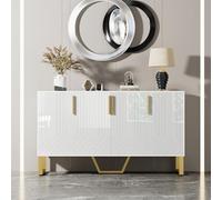 entapuk Buffet Brillant Blanc, 4 Portes, Poignées Et Pieds en Métal, avec Étagère Réglable Et Charnières À Fermeture Douce, 140 * 40 * 80cm,Adapté Au Salon Et À La Salle À Manger