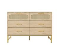 entapuk Buffet, Commode en Rotin avec 6 Tiroirs, Meuble De Rangement, Coiffeuse, pour Salon Et Chambre, Poignées en Métal, Anti-basculement, 120 X 40 X 74 Cm, Chêne