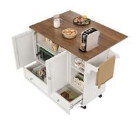 entapuk Buffet De Bois avec Tiroir Et 2 Portes,desserte De Cuisine, Desserte Amovible avec Compartiments De Rangement Ouverts, Porte-Serviettes Et Étagère À Épices, Séparateurs Réglables, Blanc