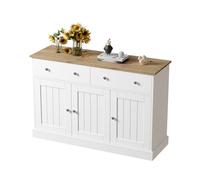 entapuk Buffet De Cuisine Blanc avec 3 Tiroirs Et 4 Portes - Buffet avec Texture Gravée - Placard De Salle À Manger - Commode De Cuisine pour Salon, Cuisine, Salle À Manger - 120 L X 36 B X 80,5h(cm)