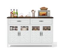 entapuk Buffet De Salle À Manger, 140 cm De Long avec 4 Portes Et 2 Grands Tiroirs,campagnard, Armoires avec Étagères, Convient pour Cuisine, Salon, Couloir, Blanc
