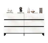 entapuk Buffet De Salon, 140 X 39,5 X 78,5 cm, Meuble De Rangement À 6 Tiroirs, Commode Laquée Brillante, Meuble À 3 Pieds en Métal, Blanc