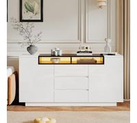 entapuk Buffet De Salon, 140 X 40 X 68 cm, avec 2 Portes, 3 Tiroirs, Meuble De Rangement avec Séparateurs Réglables Et Éclairage LED, Commode, Blanc