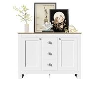 entapuk Buffet en Bois Blanc avec 2 Portes Et 3 Tiroirs - avec Poignées Argentées, Étagère Réglable Et Charnières À Fermeture Douce - 116 X 35 X 81 cm, Adapté Au Salon Et À La Salle À Manger
