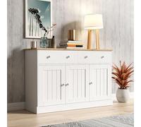 entapuk Buffet en Bois Blanc avec 3 Portes Et 2 Tiroirs, Meuble De Salon avec Texture Gravée, avec Étagère Réglable Et Charnières À Fermeture Douce- 120 X 36 X 80,5(cm)