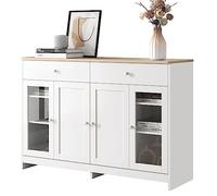 entapuk Buffet en Bois Blanc, Quatre Portes, Deux tiroirs, salon, Salle à Manger- Plateau Aspect Bois Clai - 120 L x 37 B x 80H(cm)