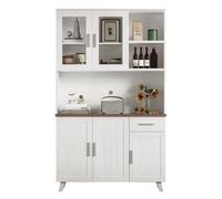 entapuk Buffet Haut, 114 X 40 X 190 cm, 1 Tiroirs 5 Portes, avec Espace De Rangement, Meuble Haut en Bois Blanc Adapté Au Salon Et À La Salle À Manger