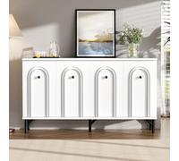 entapuk Buffet Moderne 4 Portes - Blanc, 140 cm - Façade Incurvée 3D, Étagères Réglables - Meuble De Salle À Manger pour Le Salon Et Le Couloir