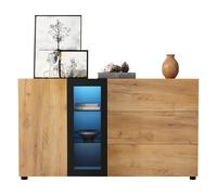 entapuk Buffet Moderne avec 3 Tiroirs, Armoire, Console D'appoint, Armoire De Rangement avec Verre, 3 Compartiments Ouverts, Éclairage LED, 140 * 40 * 80cm