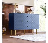 entapuk Commode 3 Tiroirs, Buffet avec 2 Portes, Armoire À Bijoux, Étagère Réglable, pour Salon Chambre, Bleu Marine - H82/l120/p40 cm