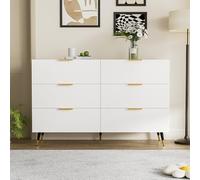 entapuk Commode 6 Tiroirs, Meuble de Rangement, Style Simple et Élégant, Manche et Pieds Couleurs Dorées, 120 x 40 x 77 cm, Buffet pour Chambre, Salon, Bureau, Blanc