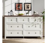 entapuk Commode 7 Tiroirs, Buffet Blanc, Meuble De Salle À Manger De Style Vintage, Meuble De Rangement, avec Poignées De Tiroirs en Aluminium, Plan De Travail Couleur Noyer, pour Chambre, Salon