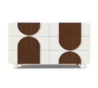 entapuk Commode À 6 Tiroirs, Design Incurvé, Buffet Blanc avec Garniture en Bois Couleur Chocolat,Meuble De Rangemen, Tiroirs Coulissants Silencieux, 121 X 71 X 41 cm (l/h/p)