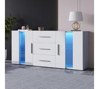 entapuk Commode avec 3 Tiroirs Et 2 Portes, Meuble De Rangement, Buffet, Meuble TV, Lowboard, avec 16 Lumières LED De Couleurs pour Salle À Manger, Salon, 140 * 35 * 70cm