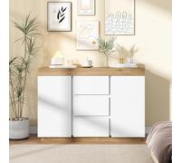 entapuk Commode Avec3 Tiroirs Et 2 Portes, Buffet 120 X 40 X 82 cm, Casier, Armoire À Bijoux, Meuble Polyvalent pour Couloir, Chambre, Salon, Aggloméré E1, Blanc+chêne