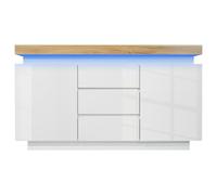 entapuk Commode Éclairage LED, Buffet Brillant avec 2 Portes Et 3 Tiroirs, Armoire Polyvalente pour Salon Et Chambre, 81 X 140 X 39 cm, Blanc