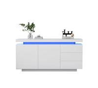 entapuk Commode moderne à 2 portes et 3 tiroirs 140 x 35 x 72,5 cm - Meuble TV moderne brillant pour salon - Avec éclairage LED - Blanc