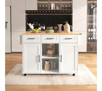 entapuk Desserte/Buffet De Salle À Manger, 139 X 46 (71) X 91,5 cm, Plateau en Bois Massif Rabattable, 4 Portes De Rangement, 3 Tiroirs, roulettes, Idéal pour La Salle À Manger Et La Cuisine, Blanc